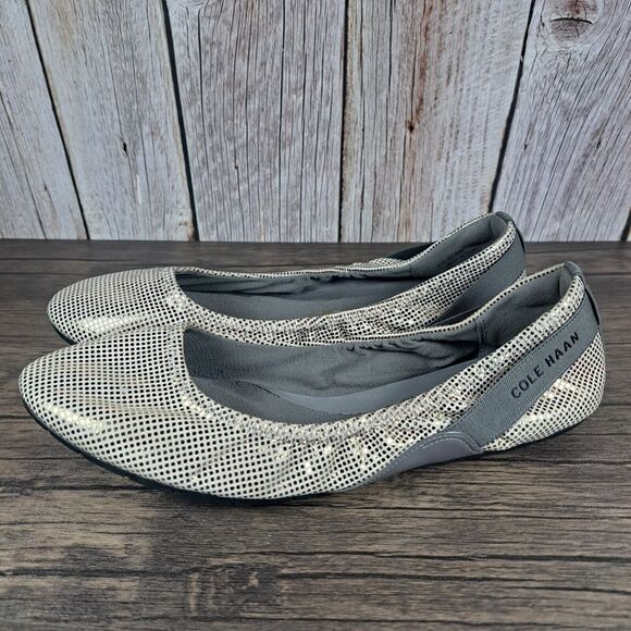 Cole Haan Zerogrand NYC Collab Stagedoor Ballet Flats Women's Sz 8 B GunmetalDot - Picture 1 of 8